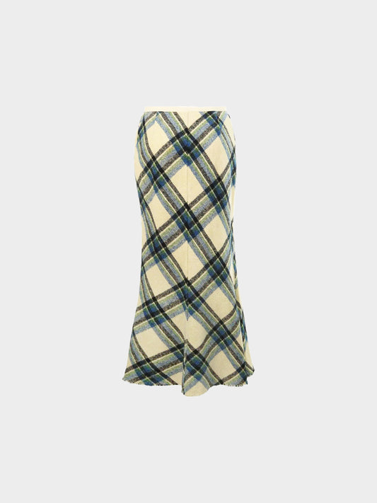 Junya Watanabe x CDG 1993 Blue and Beige Plaid Flare Long Skirt