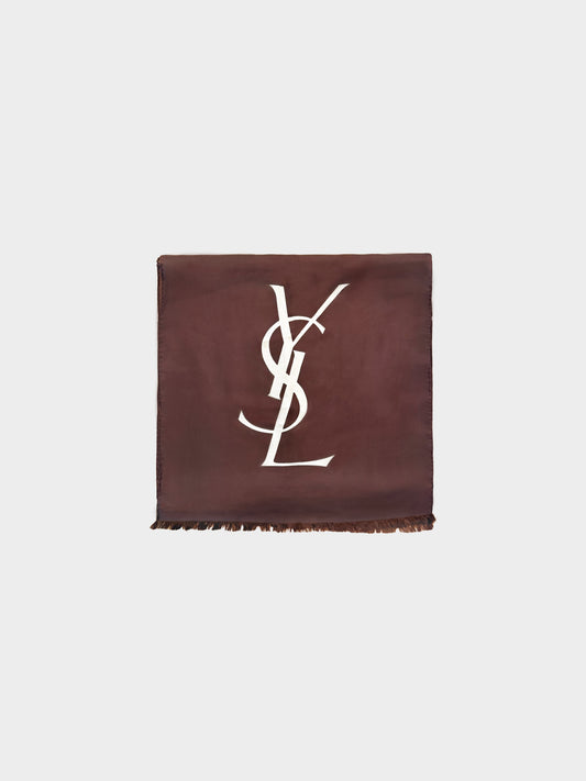 Yves Saint Laurent 2002 Brown and White Logo Silk Scarf