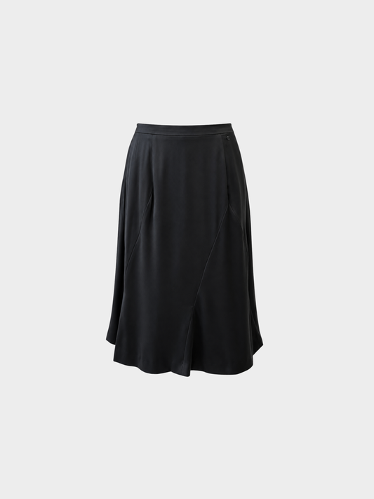 Chanel 2000s Black Silk Diamond Seam Midi Skirt