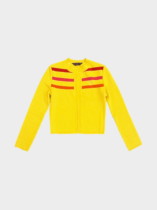 John Galliano 2000s Yellow Striped Ribbed Knit Cardigan