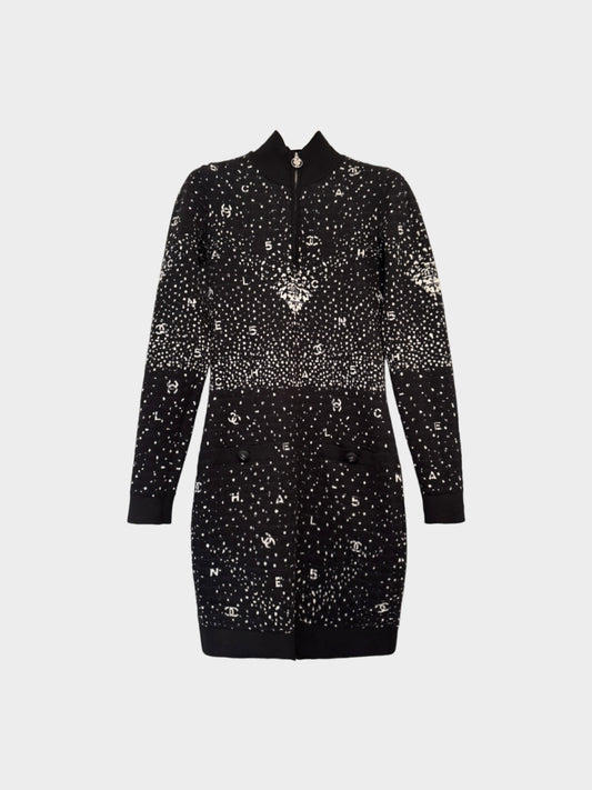 Chanel 2021 Coco Neige Black Logo Knit Dress