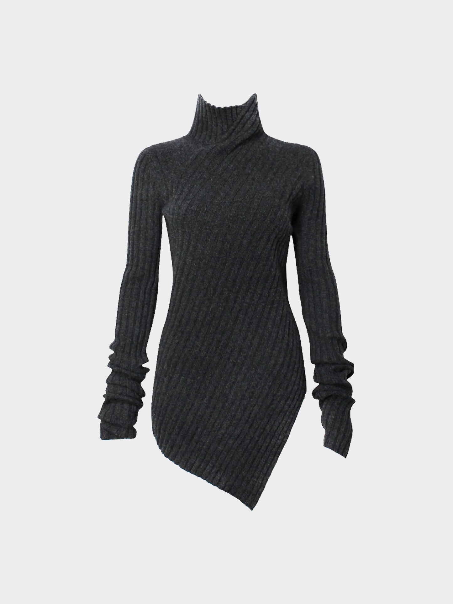 Celine by Phoebe Philo 2019 Dark Grey Long Sleeve Turtleneck Knit Dress