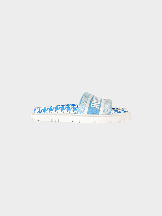 Christian Dior 2022 Blue and White Dway Houndstooth Slides