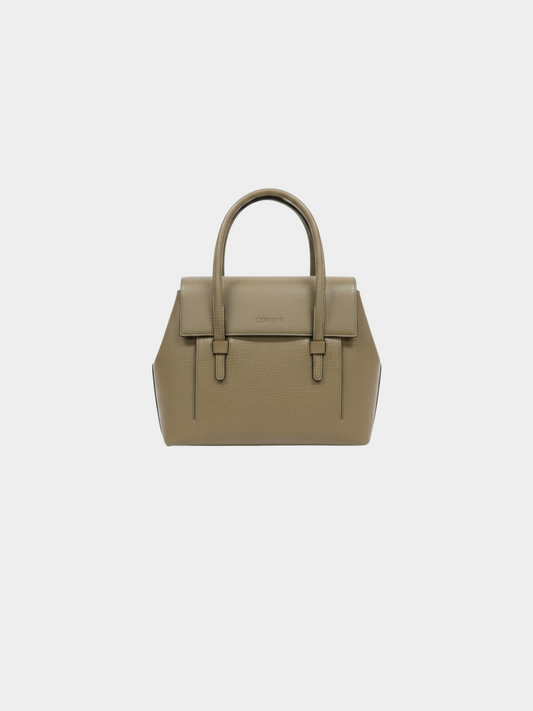 Loewe 1990s Khaki Shrink Leather Logo-Stamped Handbag
