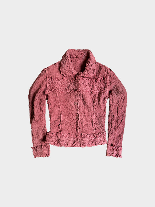 Issey Miyake 2010s Me Pink Cauliflower Pleated Long Sleeved Top