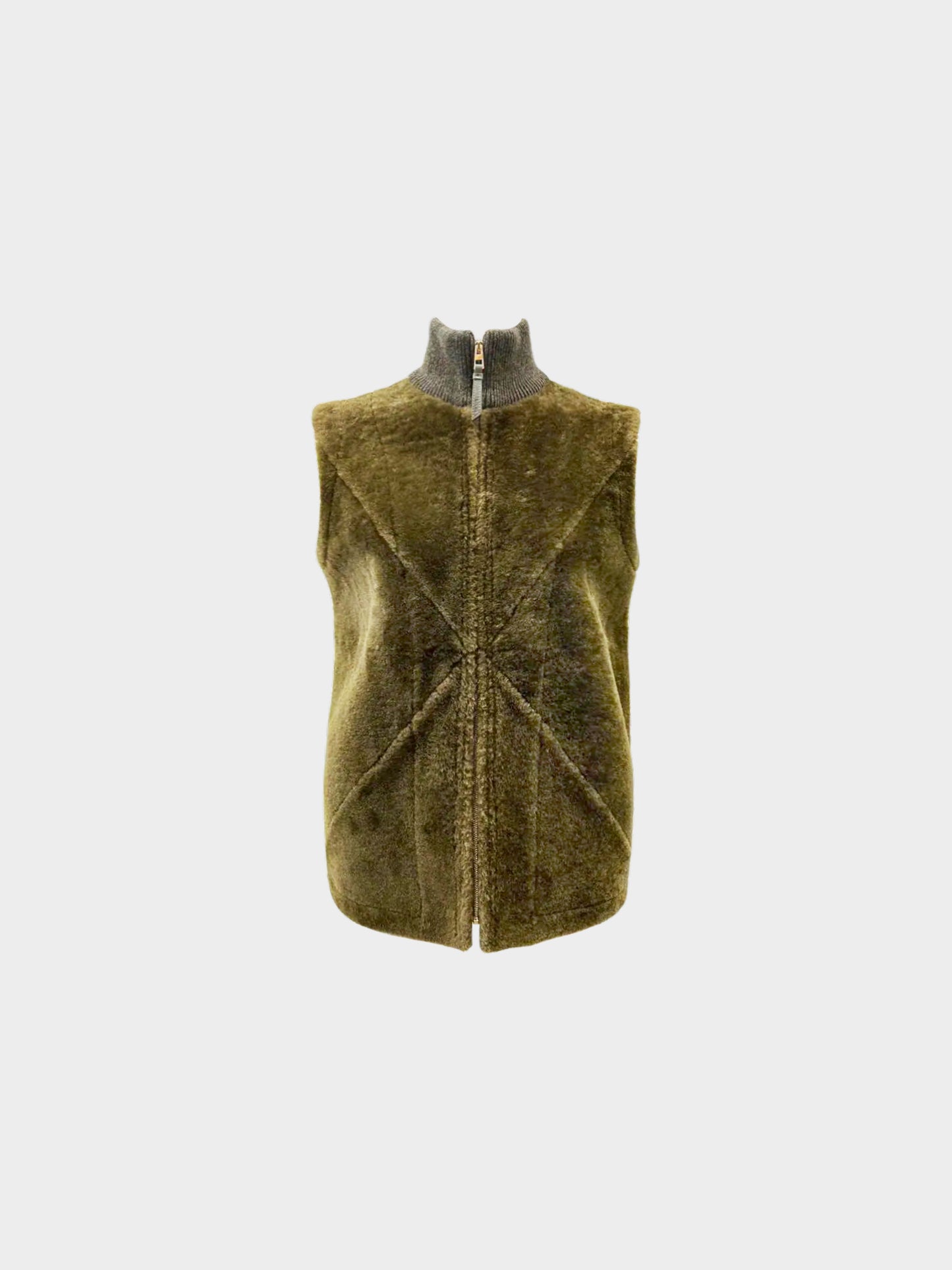 Loewe FW 2023 Green Shearling and Wool Knit Vest