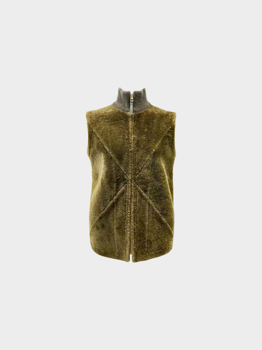 Loewe FW 2023 Green Shearling and Wool Knit Vest
