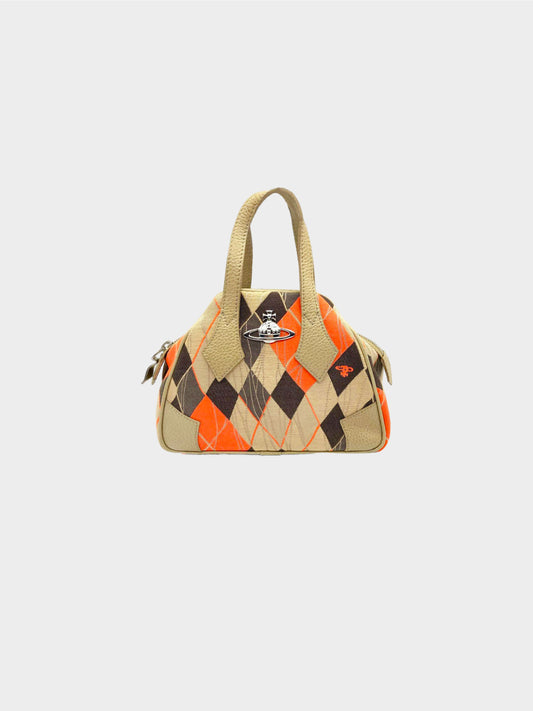 Vivienne Westwood 2000s Khaki and Orange Yasmine Tartan Argyle Tote Bag