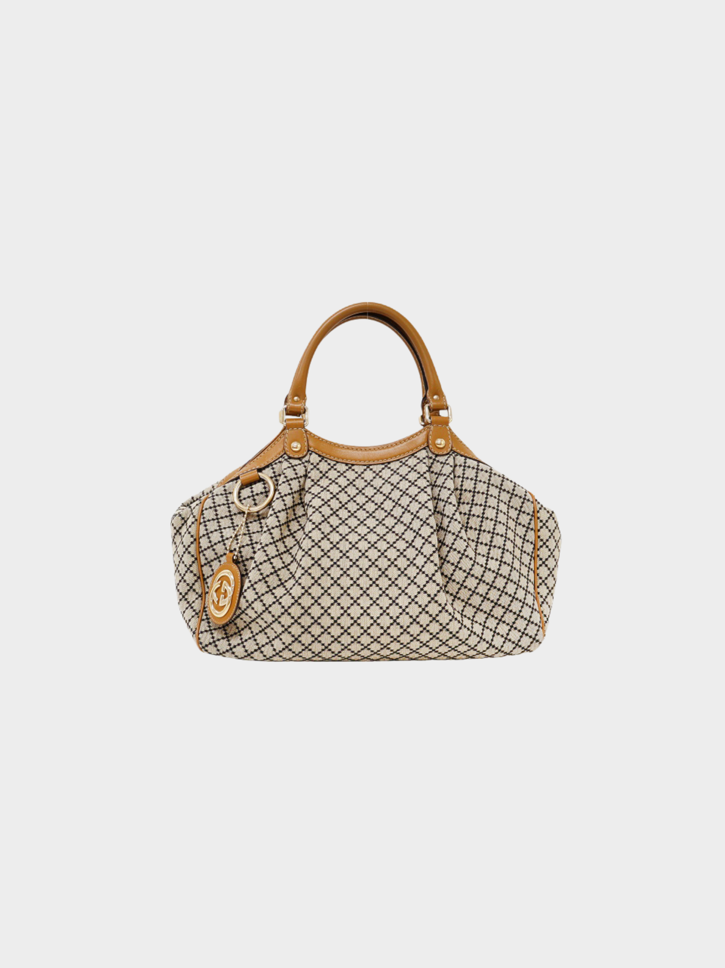 Gucci 2000s Brown Beige Diamante Canvas Leather Handbag