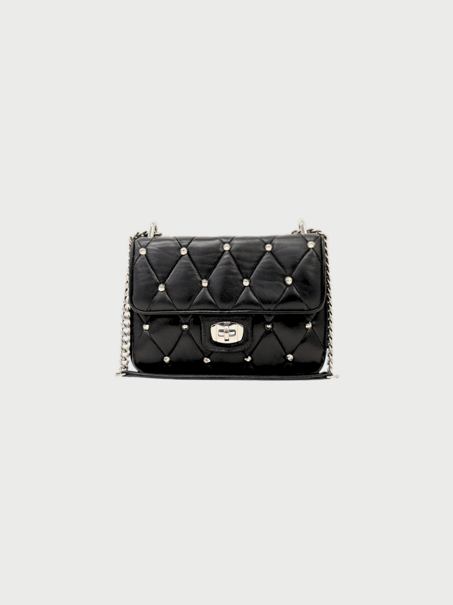Miu Miu 2000s Black Leather Logo Studded Chain Shoulder Bag