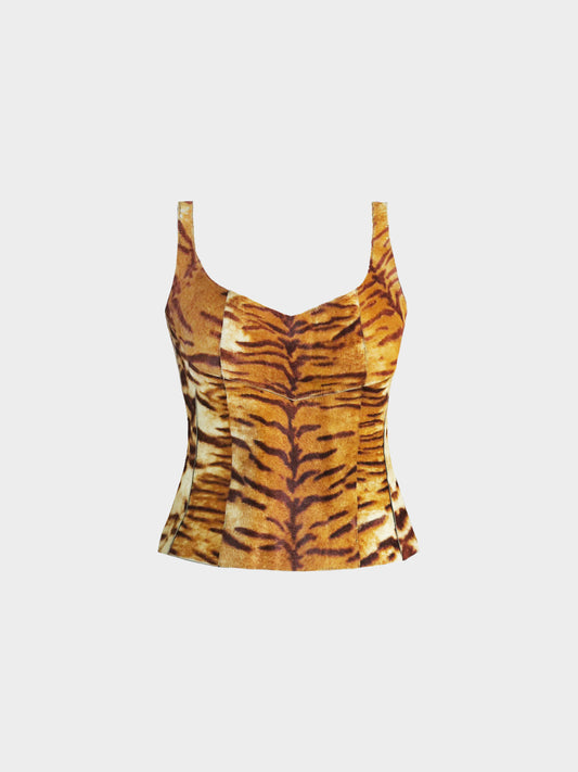 Roberto Cavalli 2000s Zebra Print Pony Hair Leather Corset Top