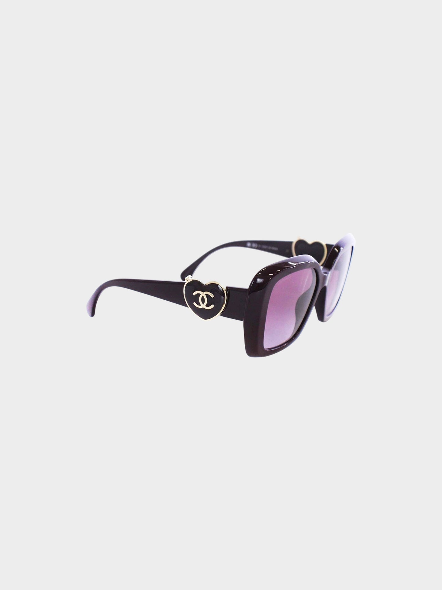 Chanel 2020s Burgundy CC Heart Locket Square Sunglasses
