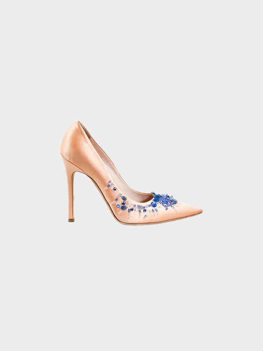 Miu Miu Resort 2014 Pink Satin Sequin Embellished Heels