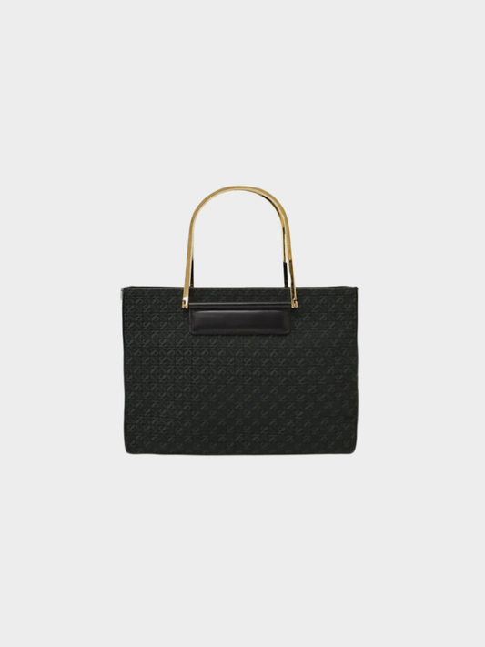 Loewe 2000s Black Green Anagram Canvas Handbag