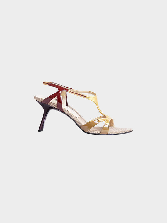 Prada SS 2000 Gold and Burgundy Colorblock Slingback Heels