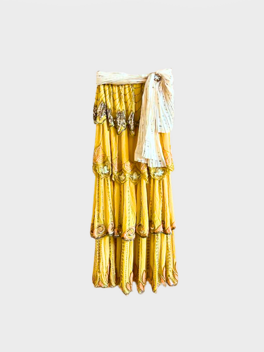 Gucci Resort 2020 Yellow Beaded Tiered Maxi Skirt