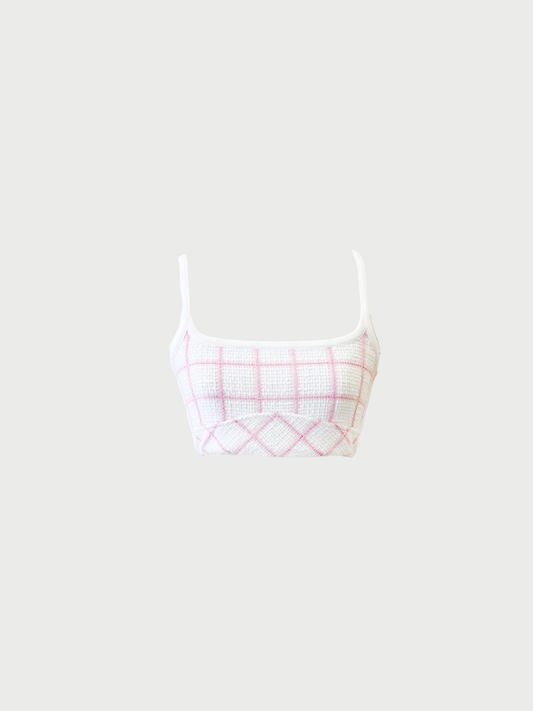 Chanel 2023 Pink White Tweed Cropped Bralette Top