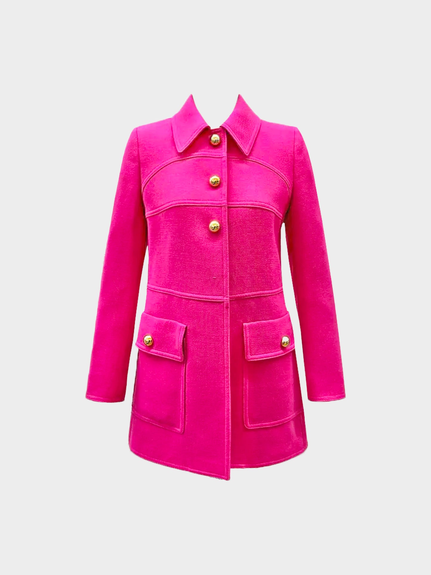 Prada 2014 Hot Pink Wool Coat with Gold Buttons