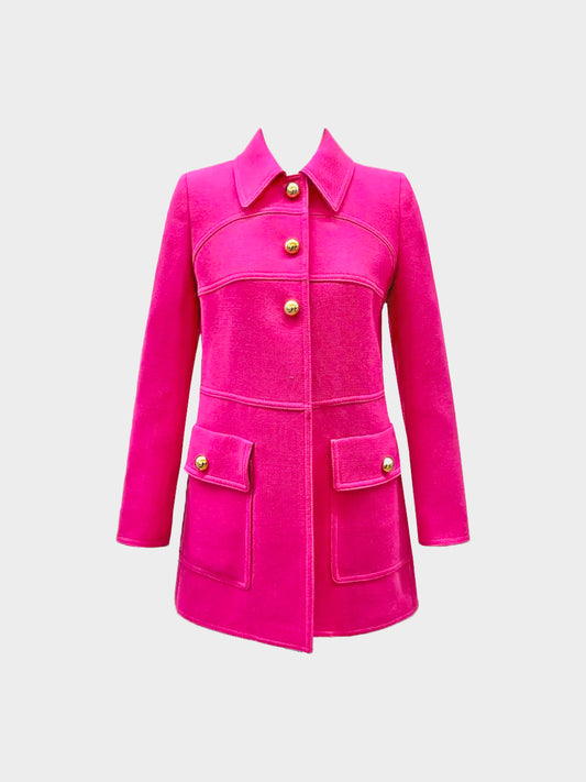 Prada 2014 Hot Pink Wool Coat with Gold Buttons