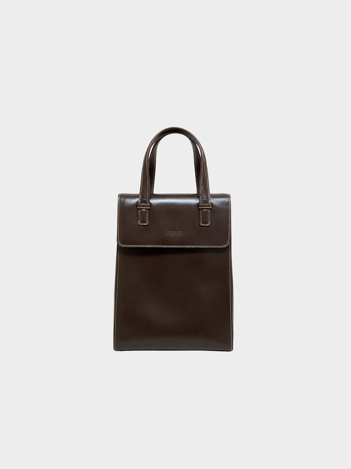 Loewe 1990s Dark Brown Box Calfskin Postal Tote Bag