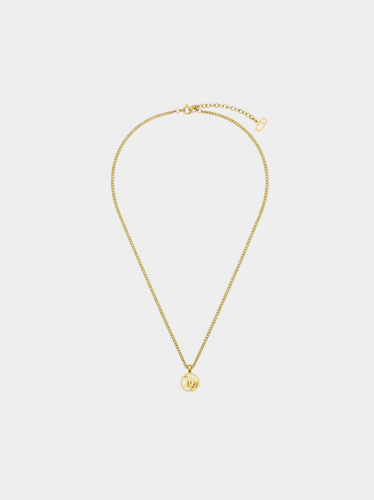 Christian Dior 2000s Gold Logo Round Necklace