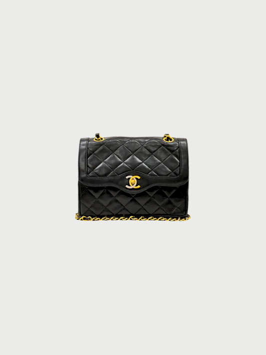 Chanel 1980s Black Lambskin Paris-Limited Matelassé Double Flap Shoulder Bag