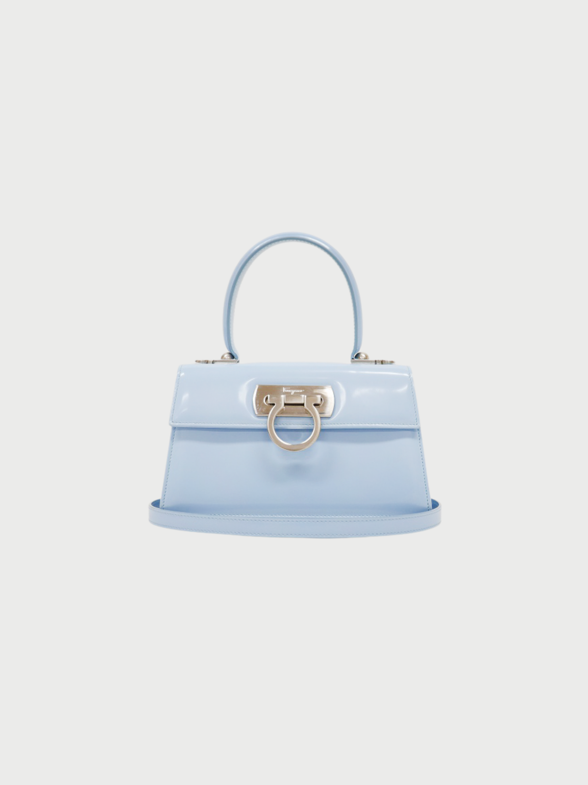 Salvatore Ferragamo 2023 Light Blue Patent Leather Gancini 2Way Bag