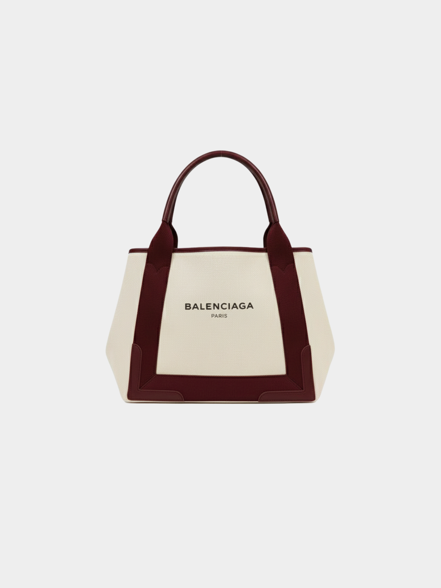 Balenciaga 2010s Ivory Bordeaux Canvas Navy Cabas S Tote