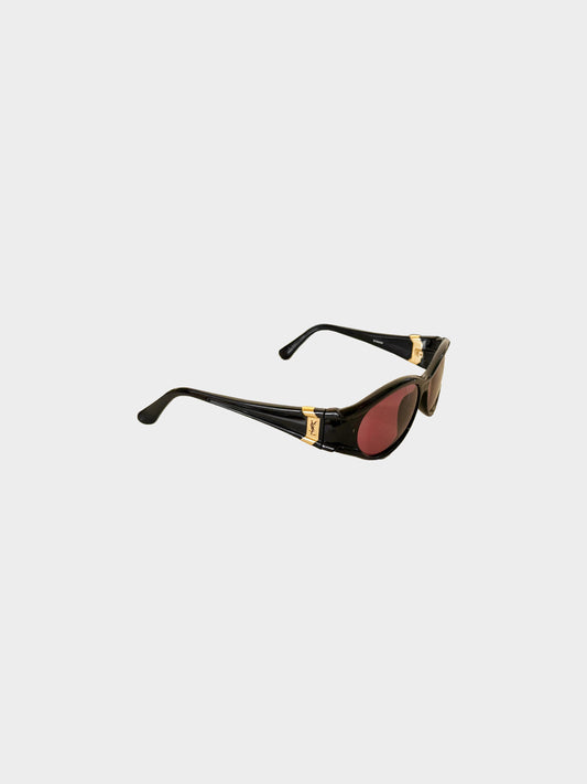 Yves Saint Laurent 2000s Black and Gold Oval Sunglasses