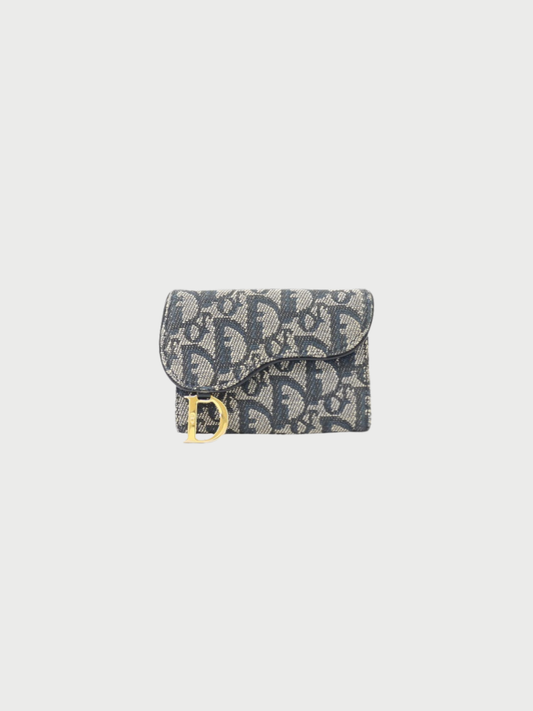 Christian Dior 2010s Navy Trotter Canvas Leather Saddle Card Case