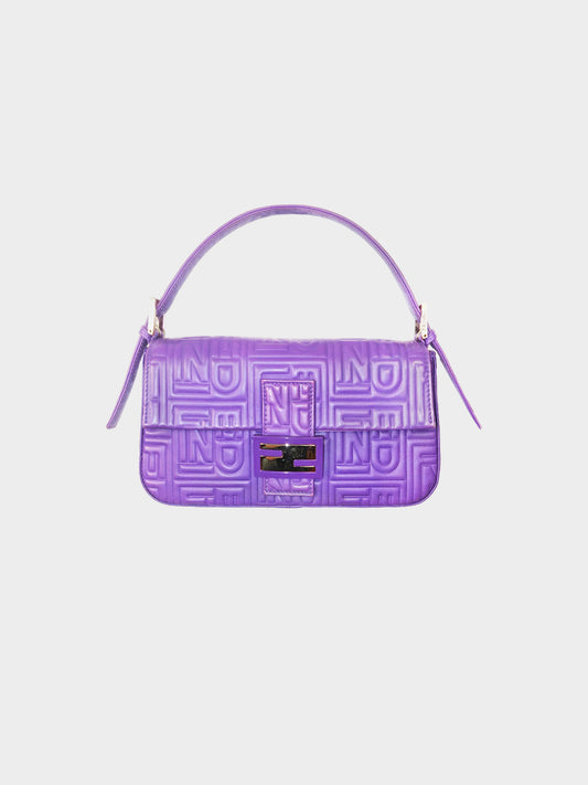 Fendi 2008 Purple Nappa Logo Embossed Baguette