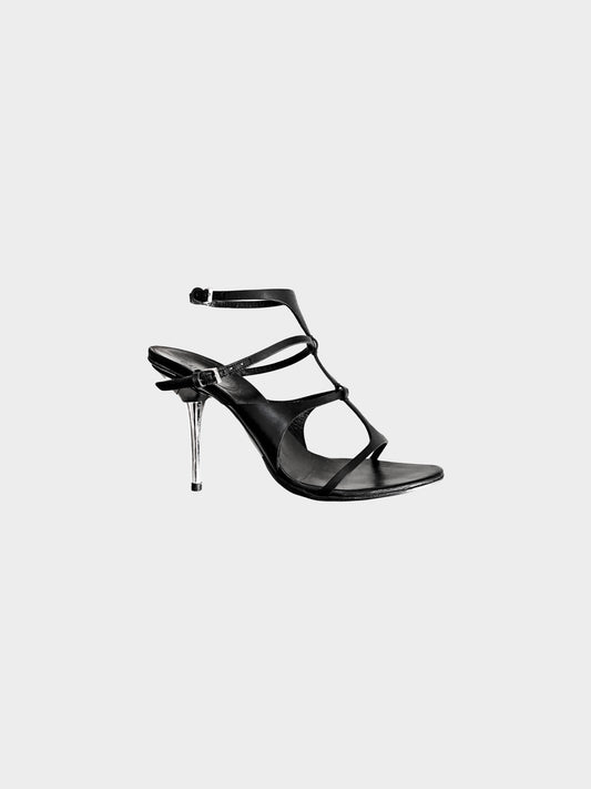 Gucci by Tom Ford Early 2000s Black Leather T-strap Silver Heels