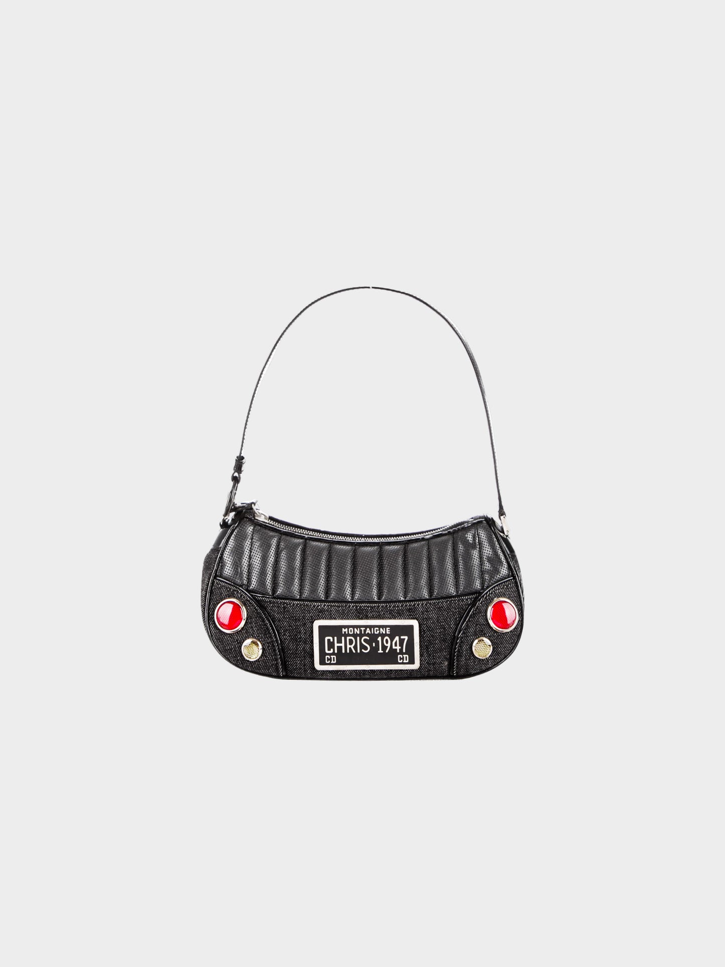 Christian Dior by John Galliano 2001 Black Leather and Grey Denim Cadillac Handbag