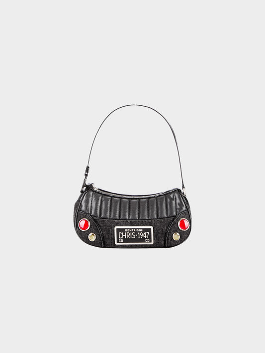 Christian Dior by John Galliano 2001 Black Leather and Grey Denim Cadillac Handbag