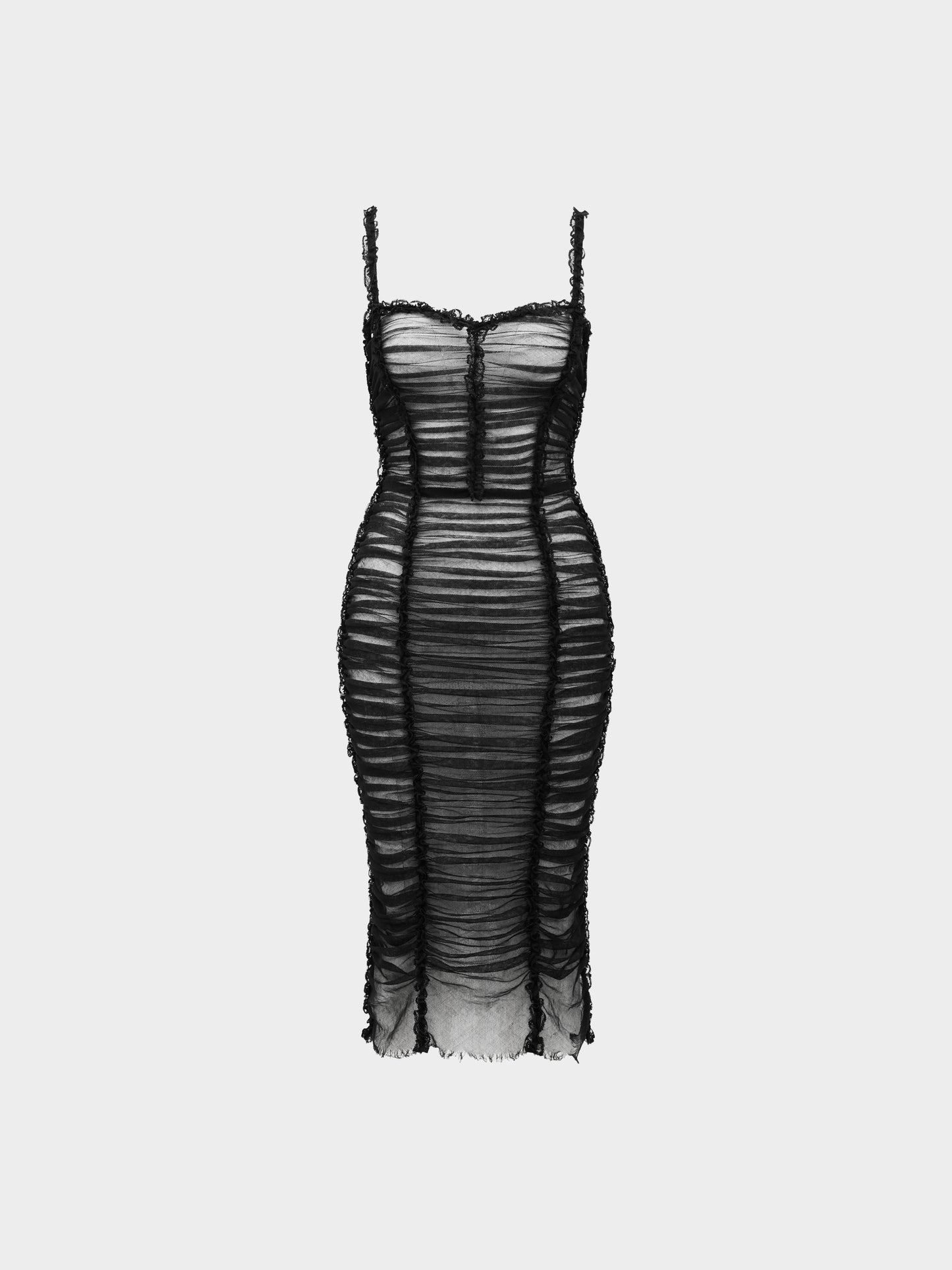 Dolce and Gabbana SS 2001 Black Tulle Ruched Dress
