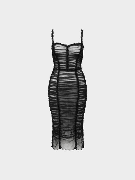 Dolce and Gabbana SS 2001 Black Tulle Ruched Dress