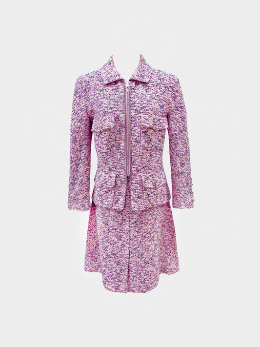 Chanel 2011 Pink Black Tweed Skirt Suit