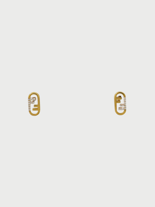 Fendi 2000s Gold Plated Metal Rhinestone O’Lock Earrings