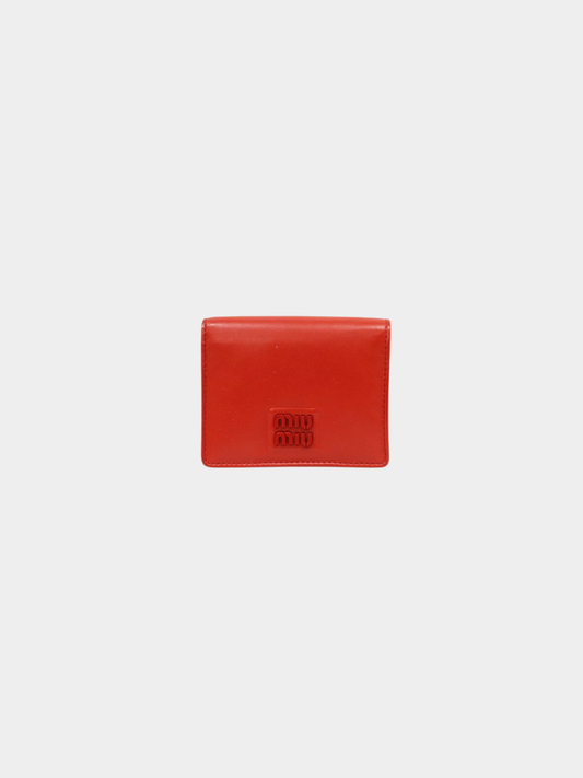 Miu Miu 2000s Red Leather Logo Bifold Wallet