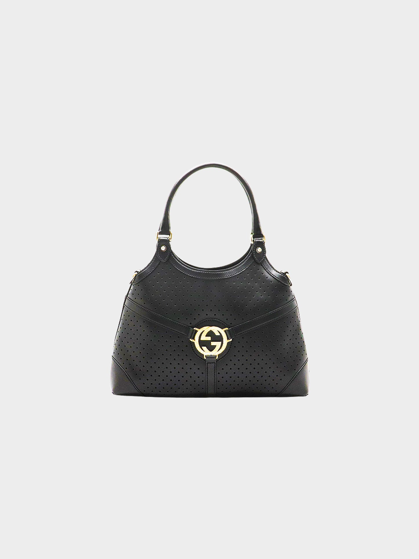 Gucci 2000s Black Perforated Leather "Reins" Shoulder Bag