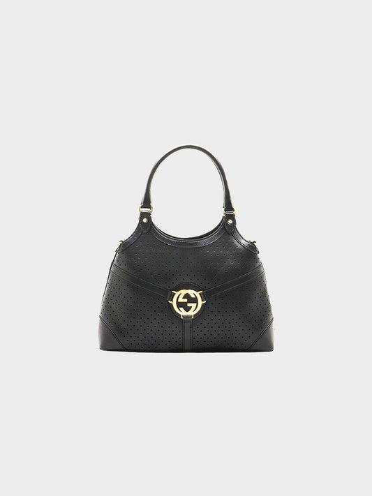Gucci 2000s Black Perforated Leather "Reins" Shoulder Bag