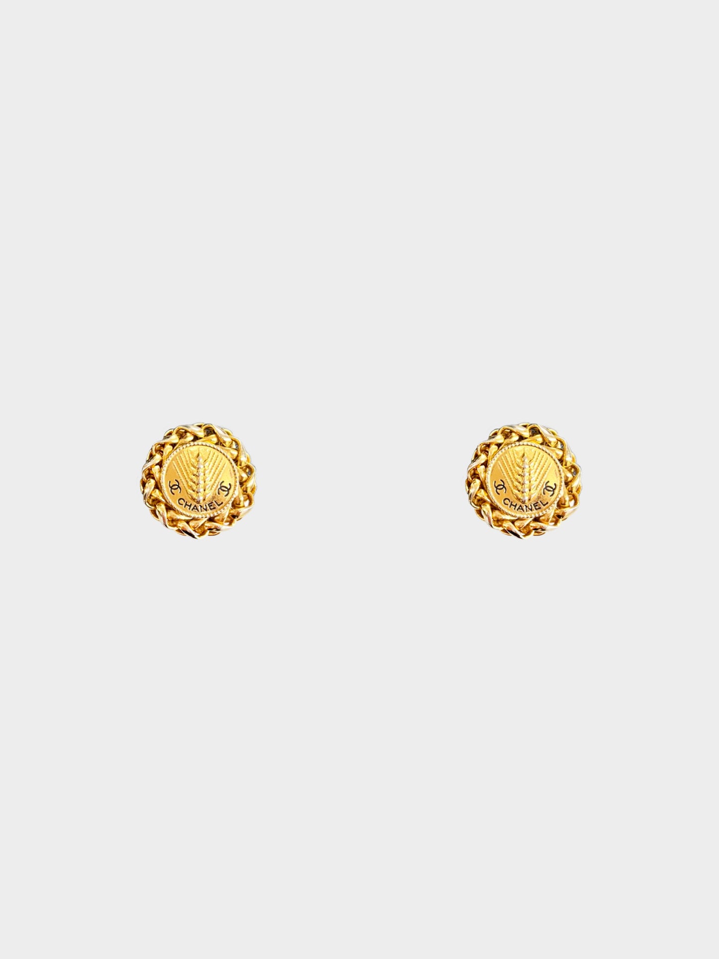 Chanel 1980s Gold-tone Wheat Sheaf Clip-on Earrings