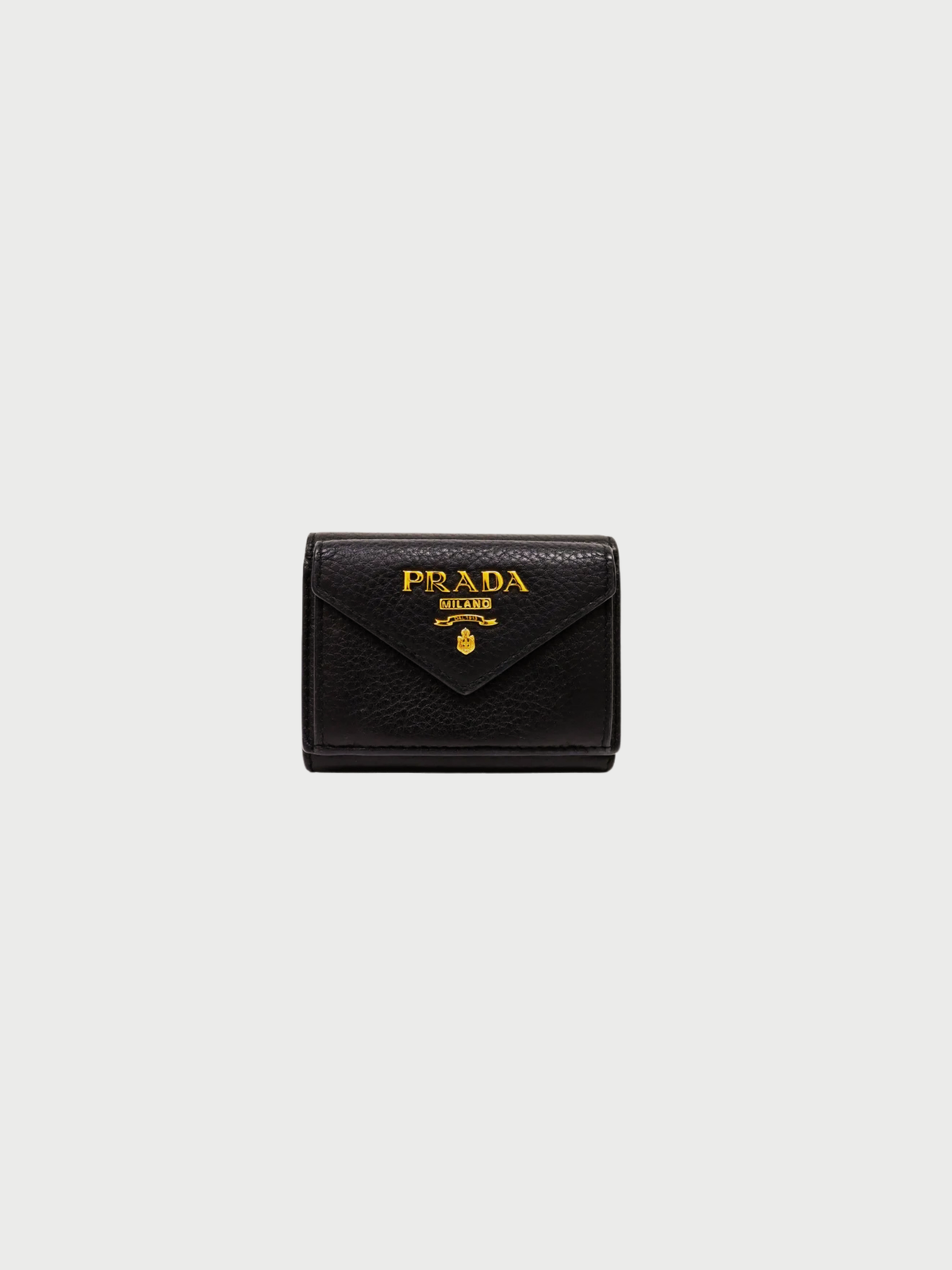 Prada 2020s Black Grain Leather Compact Wallet