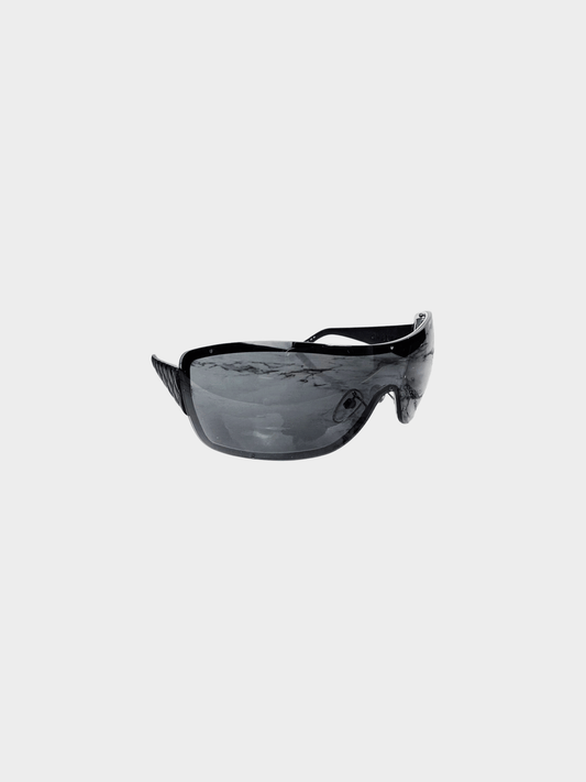 Chanel 2007-2008 Black Oversized Shield Wrap Around Sunglasses