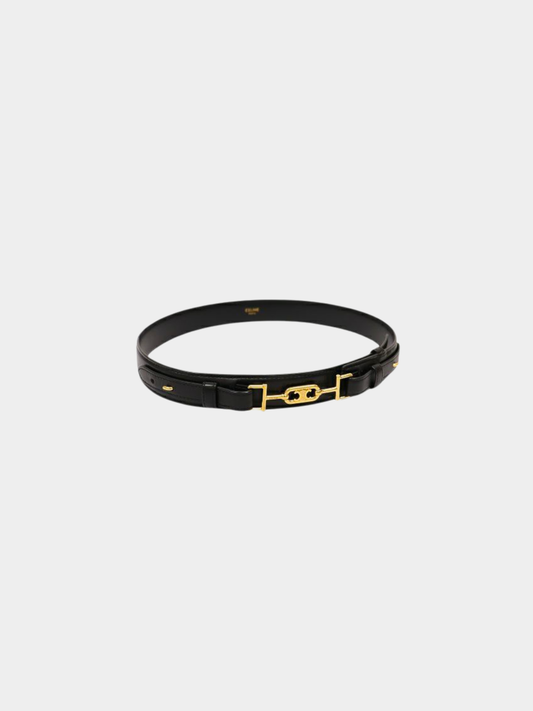 Celine 2000s Black Leather Triomphe Belt