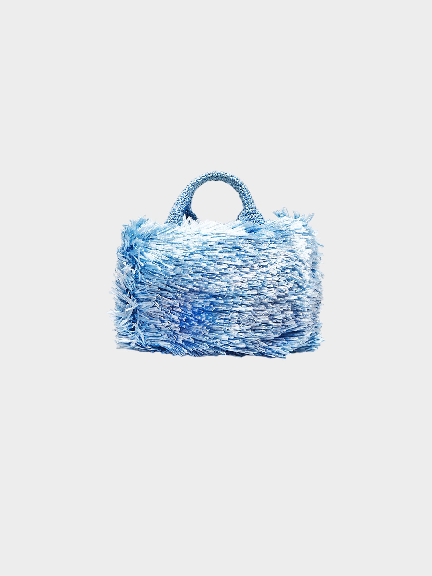 Prada 2010s Blue Raffia Grass Fringed Tote Bag