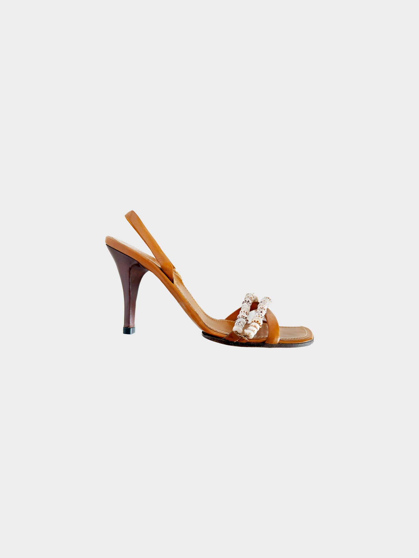 Céline by Phoebe Philo 1990s Brown Leather and Shell Slingback Sandals