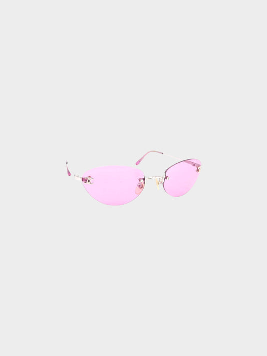 Chanel 2000s Pink Rimless CC 4003 Oval Sunglasses