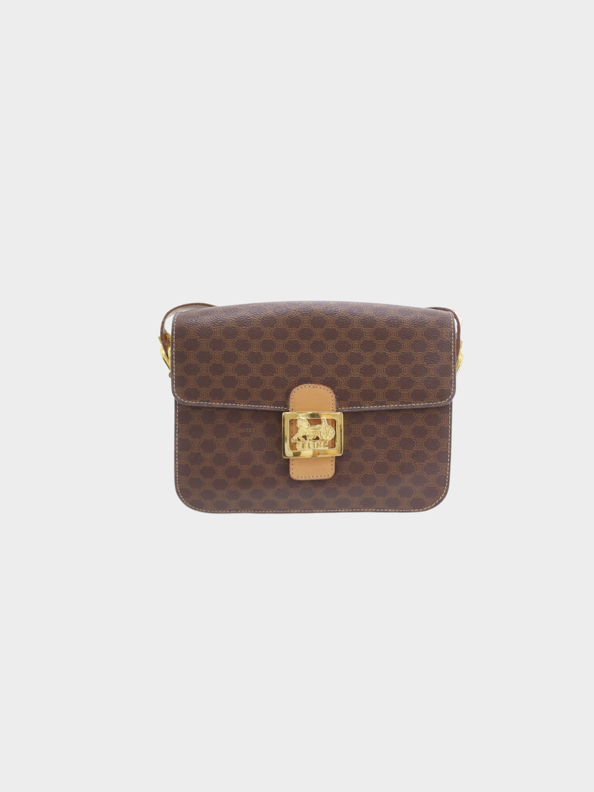 Celine 1980s Brown Macadam Canvas Horsecarriage Shoulder Bag