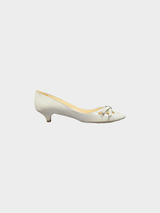 Prada 2000s Grey Patent Leather Bow Pumps